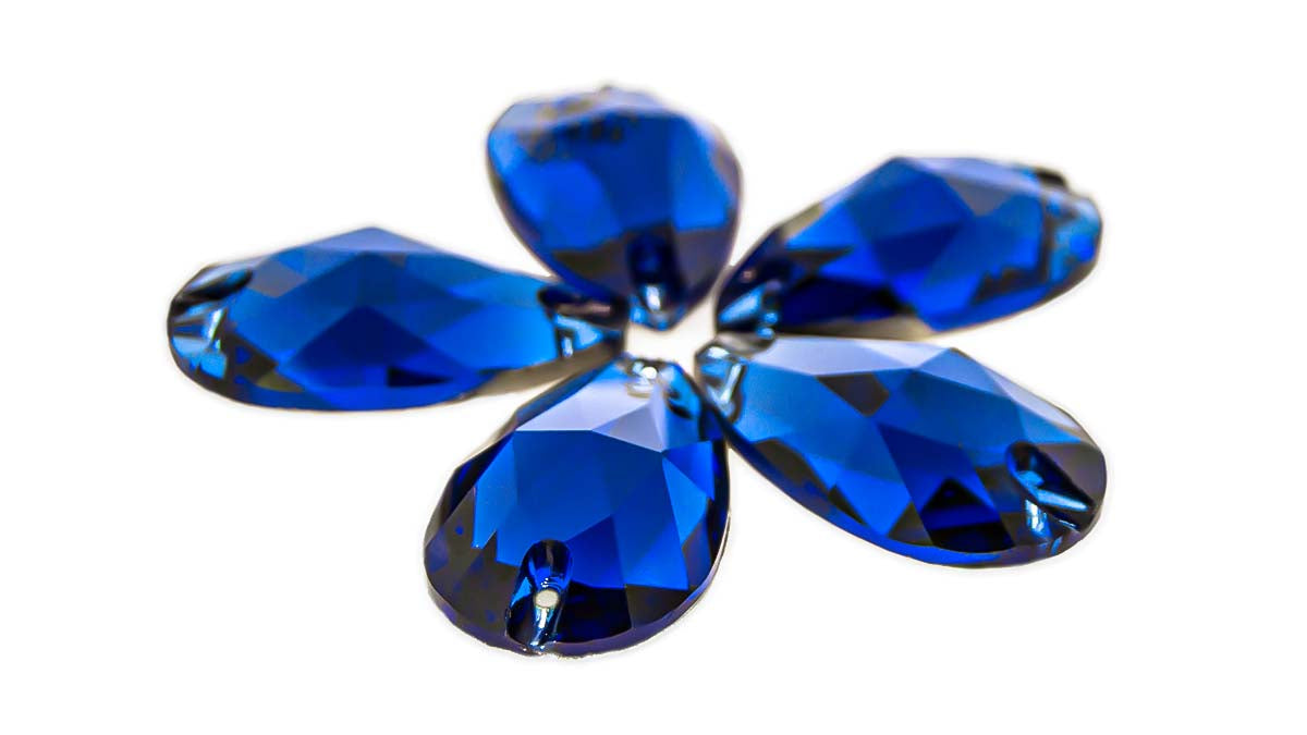 Sapphire / Sew-on stone : Teardrop : Glass