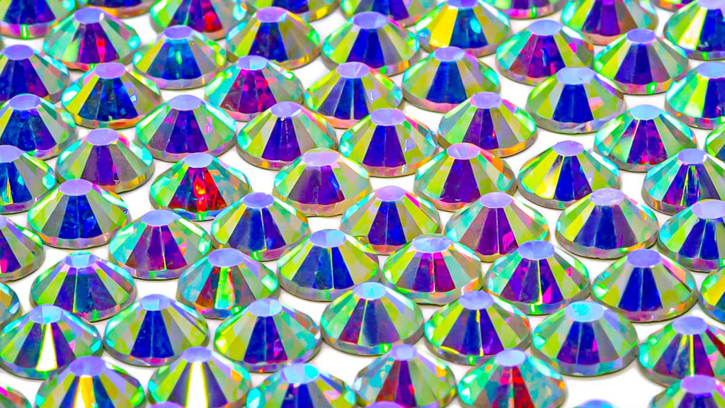 Multicolored rhinestones arranged in a pattern