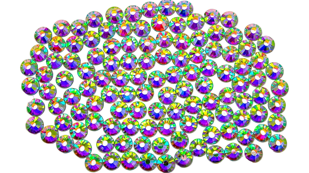 Multicolored rhinestones on a white background