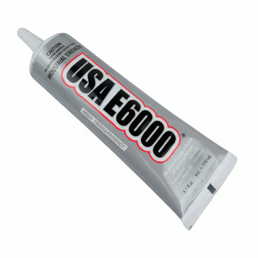 E6000 adhesive tube on a white background