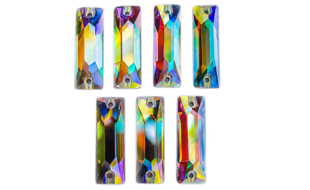 Crystal AB / Sew-on stone : Baguette : Glass
